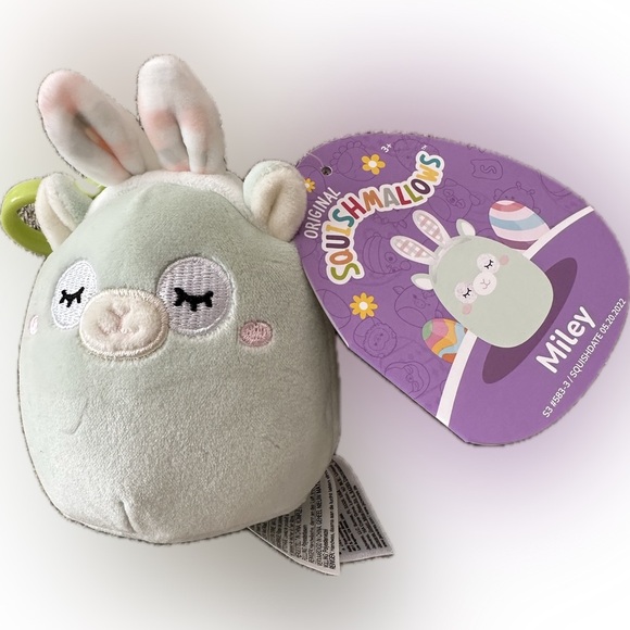 Nwt 🦙 3" clip Easter Squad Miley the Green Llama w/ Bunny Ears - Picture 1 of 3
